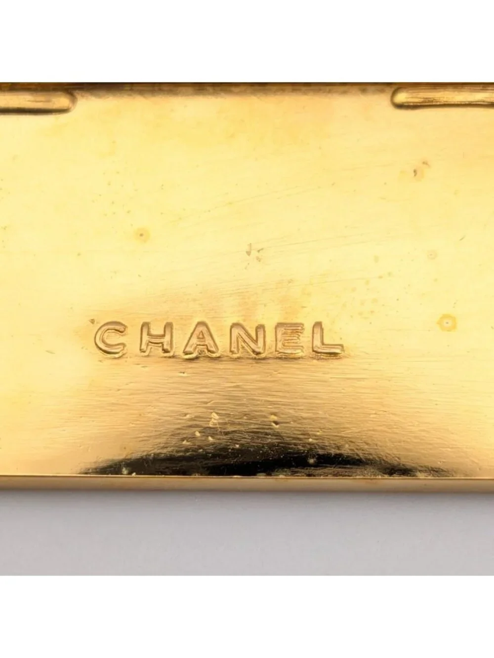 Chanel Brooch CC Logo Plate Gold First Era Vintage